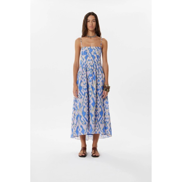 Maria Cher Moreno Maive Printed Midi Dress Women Sz S Blue Summer Boho Beach - Picture 1 of 11